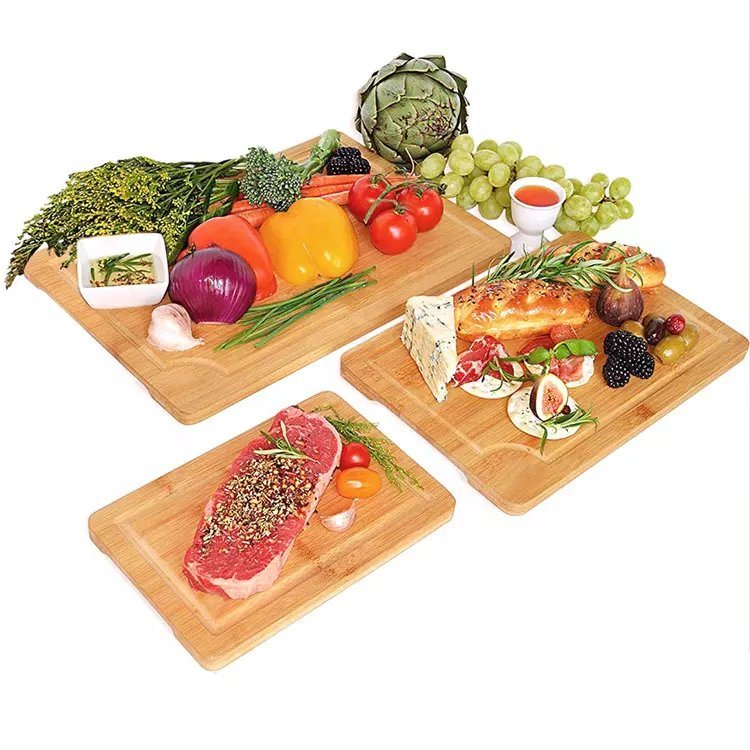 Organic Bamboo 3-Piece Bamboo Cutting Board Cutting Board Set of 3 with Juice Groove and Handles