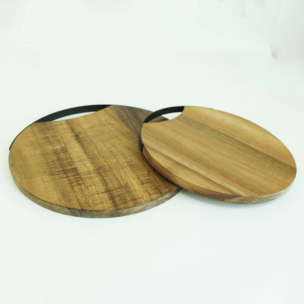 Round Acacia Wood Cutting Board Set of 2 with Handle.