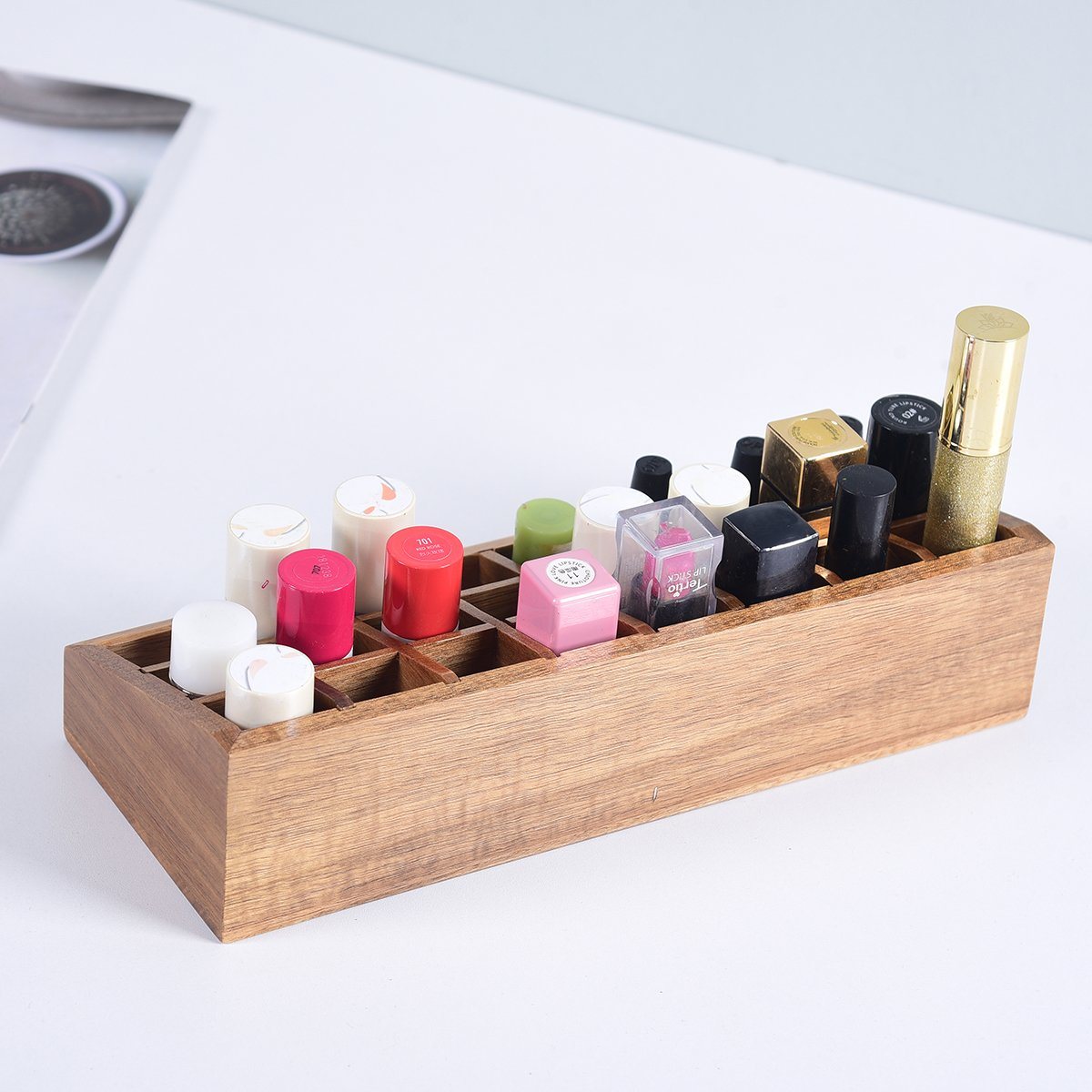 24 Spaces Bamboo Wood Lipstick Organizer Lipstick Holder Display Stand