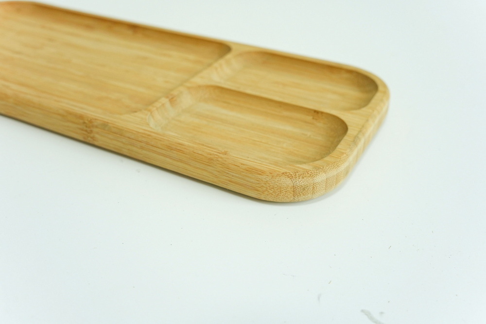 Three Compartments Bamboo Portion Plate Divided Dinner Snack Plates