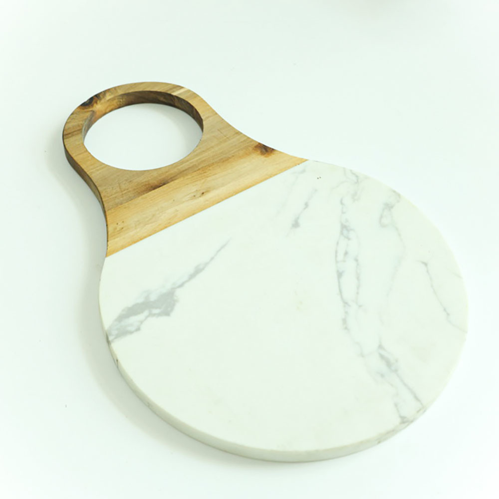 Medium Size Wood and Marble Serving Board Cheese Board Cutting Board with Hanging Hole