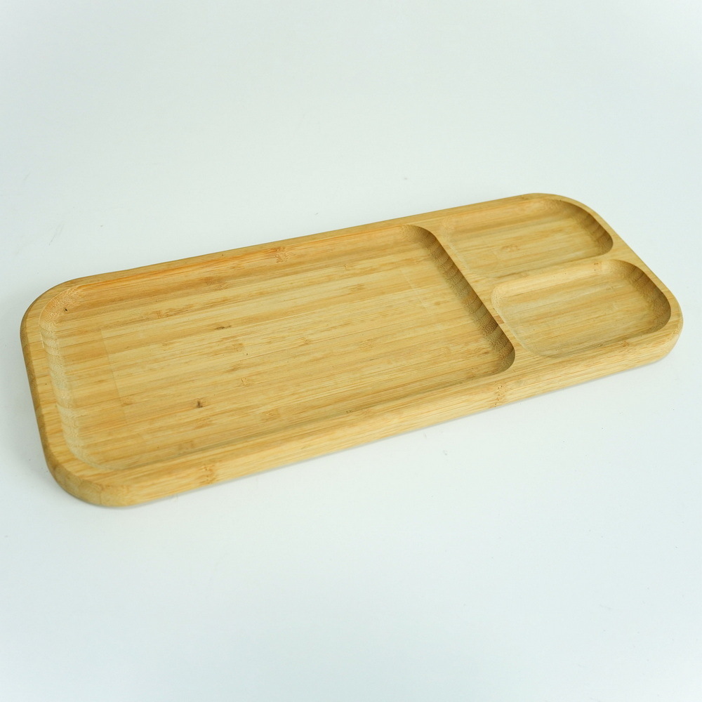 Three Compartments Bamboo Portion Plate Divided Dinner Snack Plates