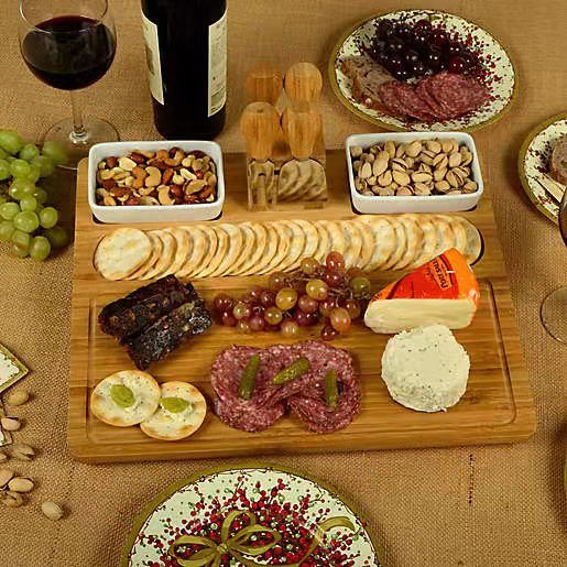Personalize Bamboo Charcuterie Board and Cheese Platter Board with Knife Set and Sauce Tray