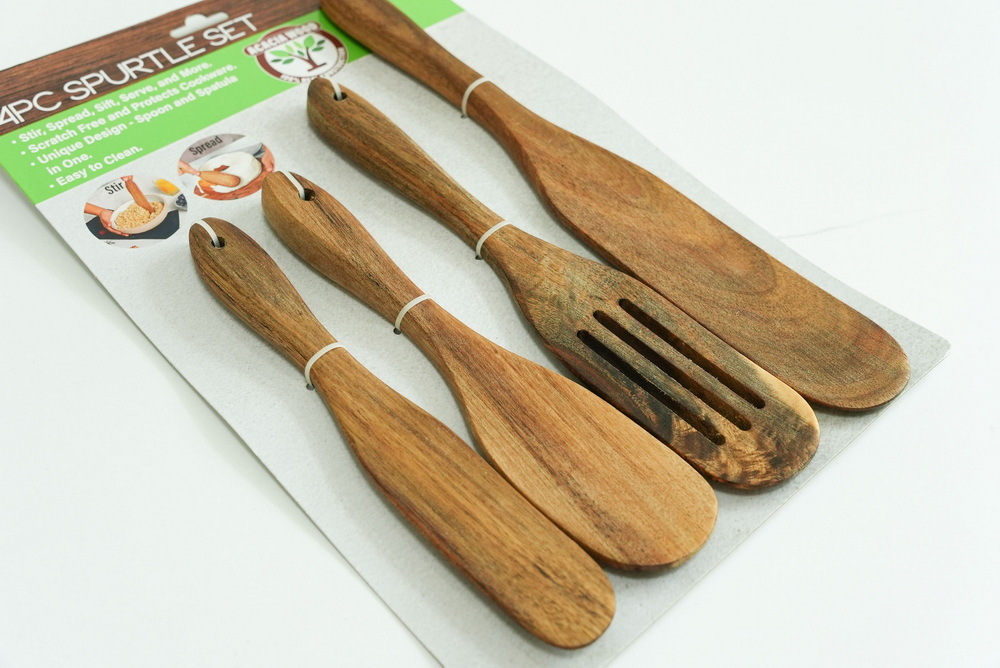 Manufacture Portable and Reusable Wooden Spatula Set of 4 Slotted Spatula for Kitchen