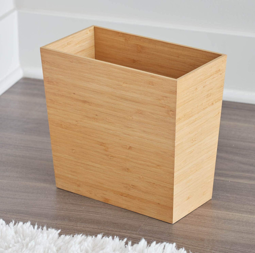 Bamboo Wood Paper Basket for Office Bedroom Bathroom Wooden Trash Can Wooden Storage Bucket