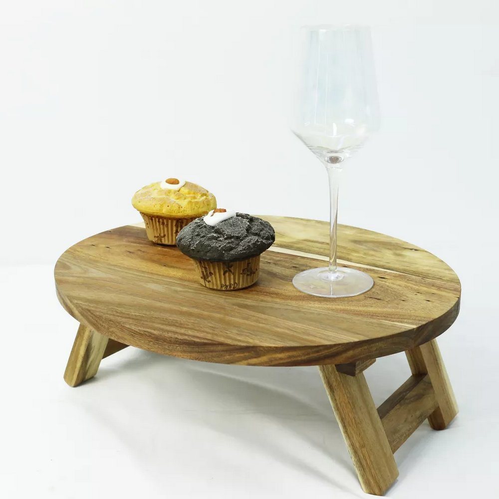 Wholesale Folding Portable Acacia Wood Serving Tray Outdoor Picnic Serving Table for Fruit Food