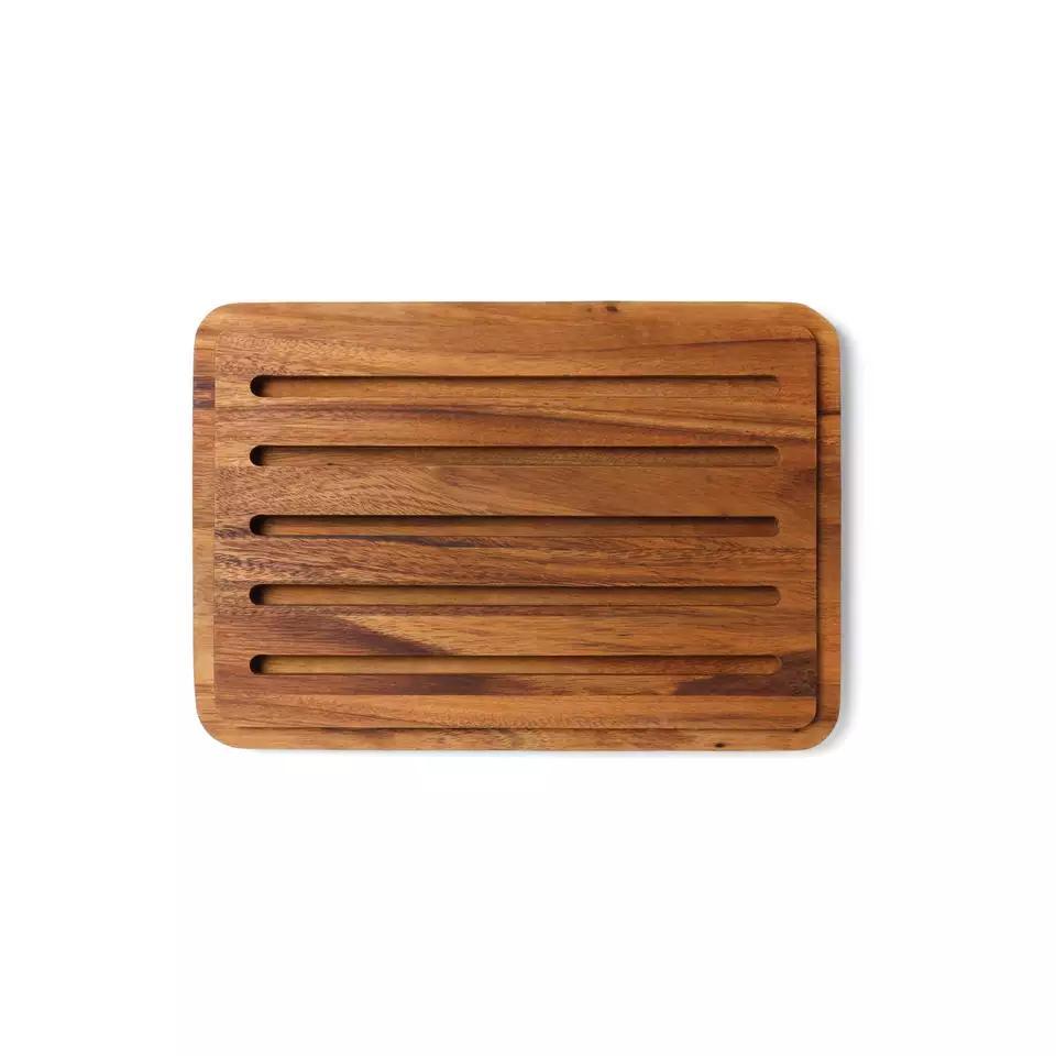 Conveniently Simple Acacia Wood Bread Board with Crumb Catcher Tray