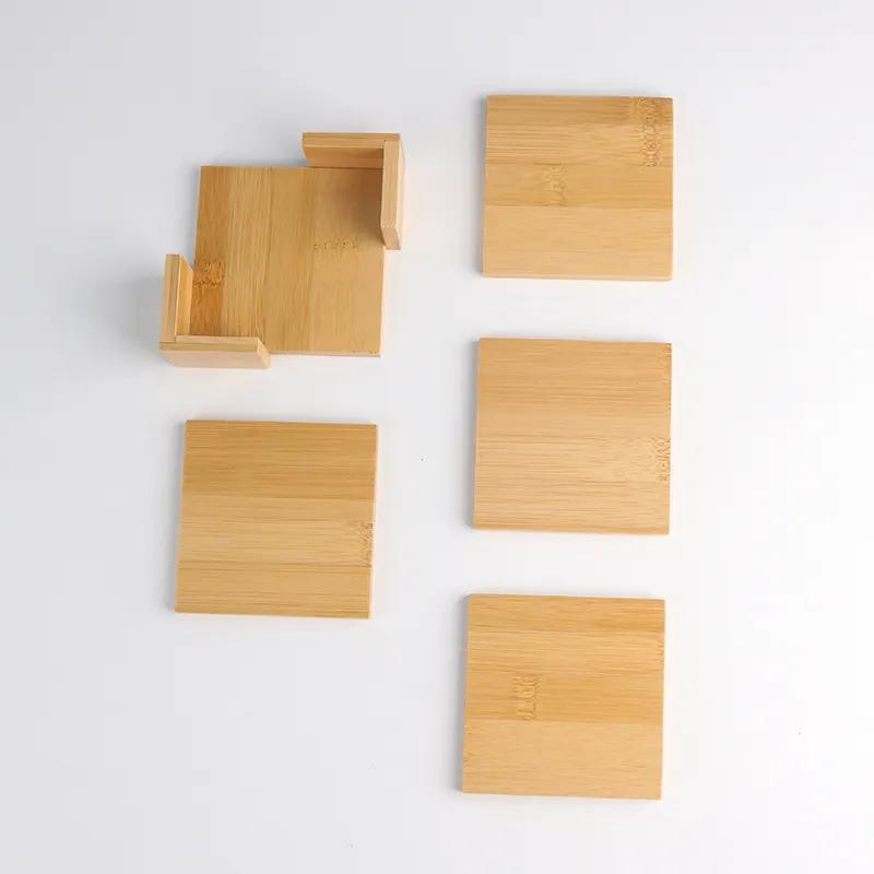 Hot Selling Square Bamboo Coaster Home Bar Decoration Coaster Set with Holder
