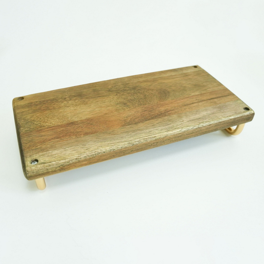 Rectangular Acacia Wood Serving Tray Serving Platters with Metal Handles