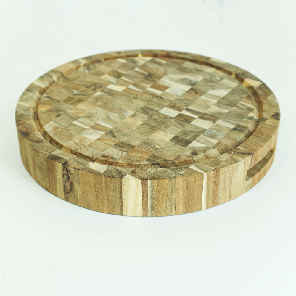 Large Thick Round End Grain Acacia Wood Cutting Board