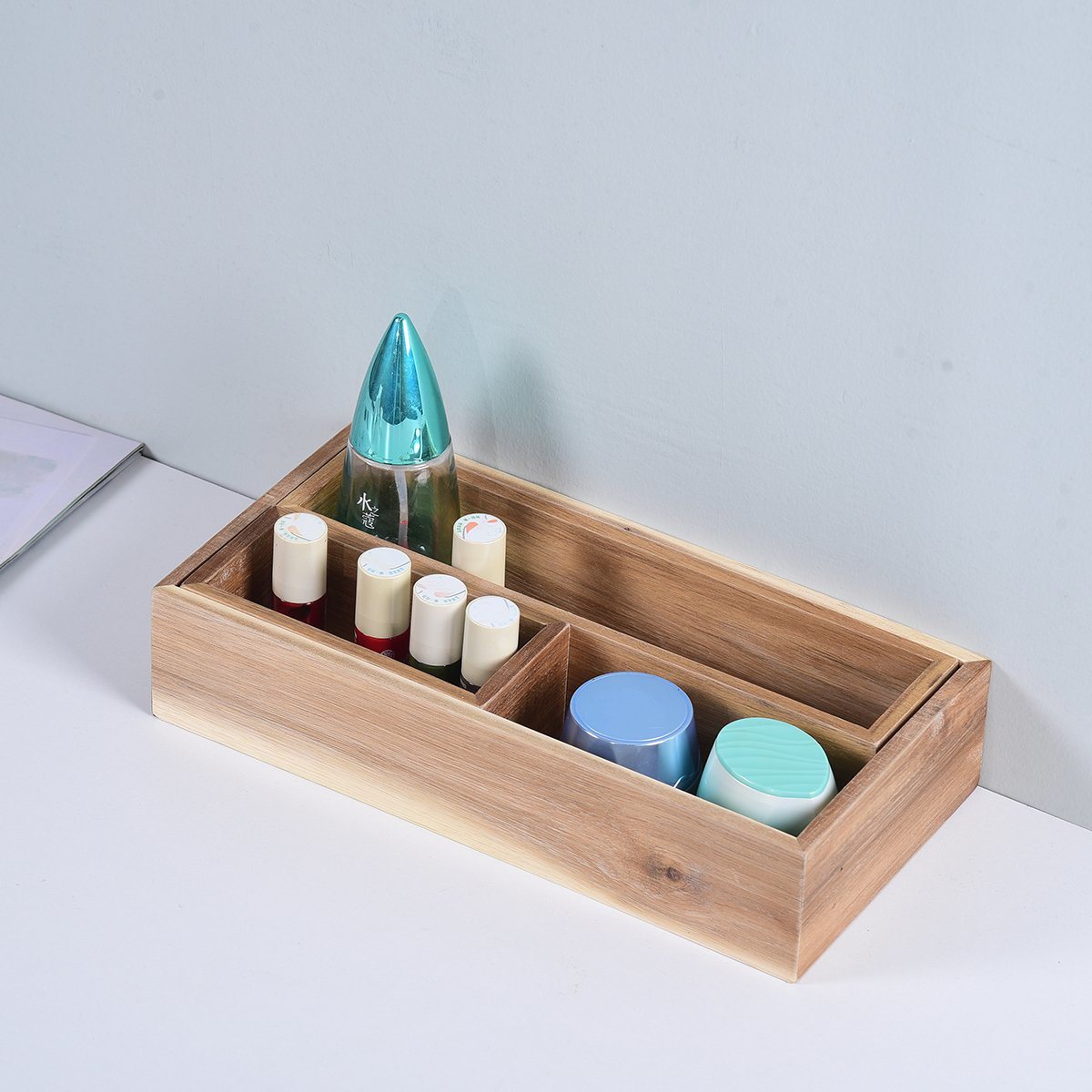 3 in 1 Acacia Wood Cosmetic Box Wooden Storage Organizer Wooden Storage Box Set