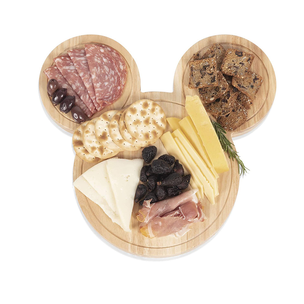 Mouse Head Shape Rubber Wood Cheese Board Knife Set for for Meat, Cheese, Bread