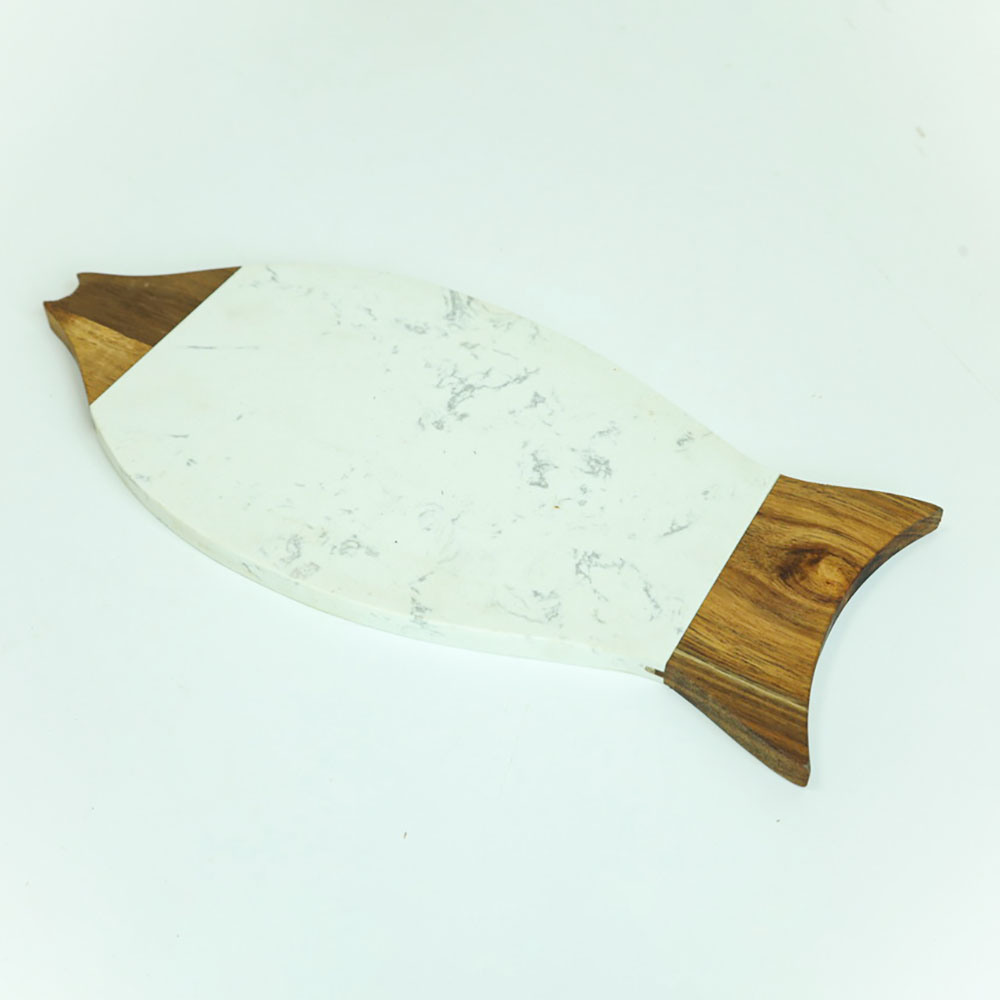 Two -Tone Fish Shape Marble Wood Cutting Board Cheese Board