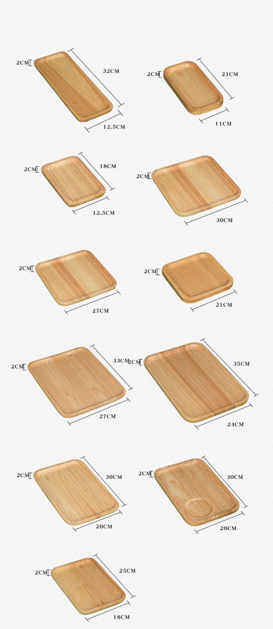 Factory Supply Various Shape Rubber Wood Serving Plate Dinner Plates Set Wood Plate