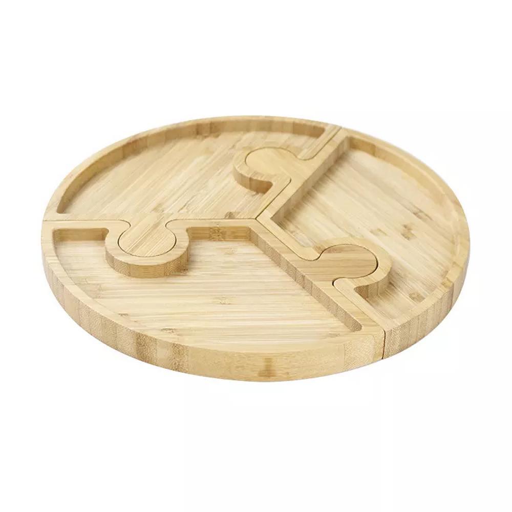 Custom 3 Piece Set Bamboo Wood Puzzle Snack Plate Food Serving Trays