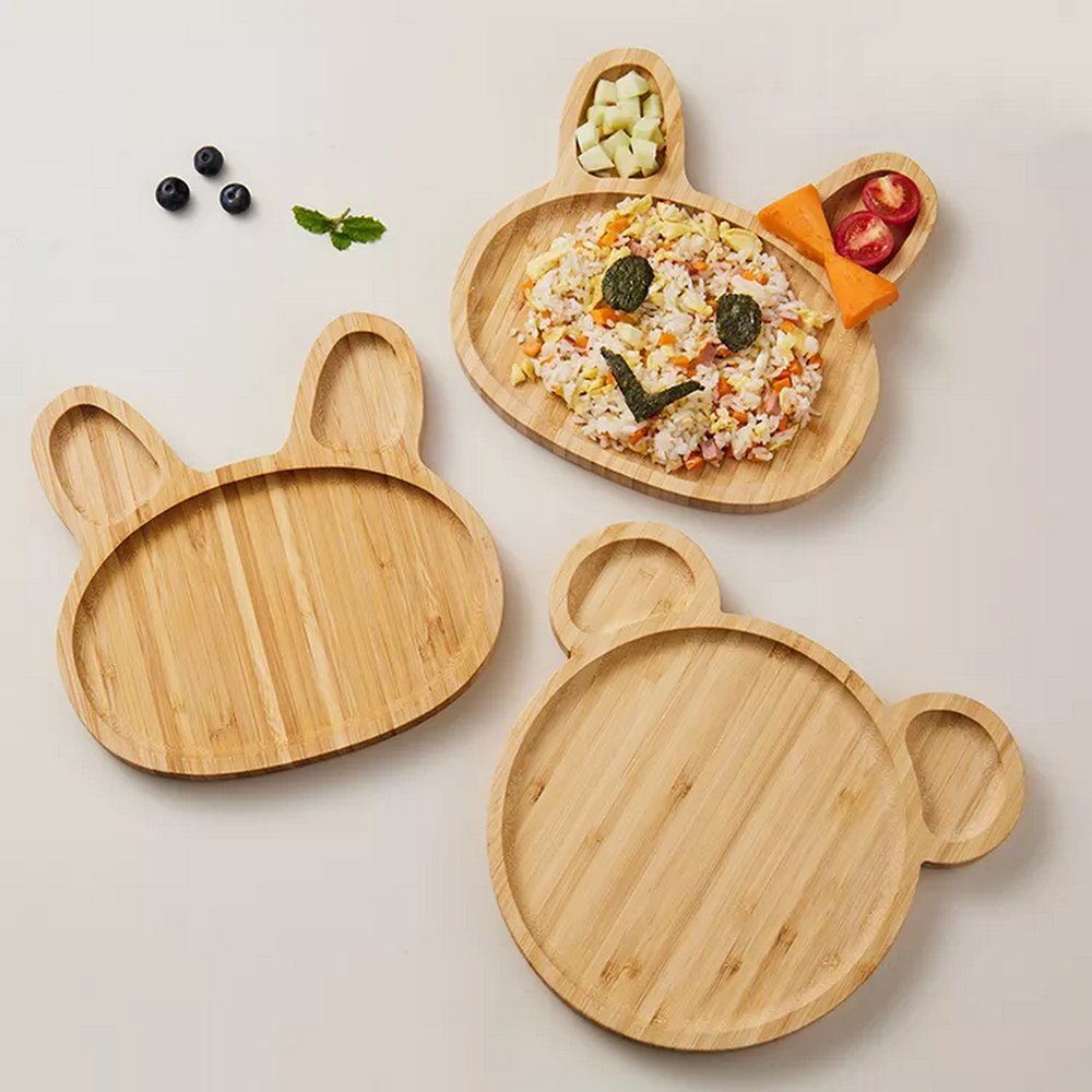 Bear Shape Bamboo Serving Tray Baby Food Dishes for Fruit Vegetable Snack