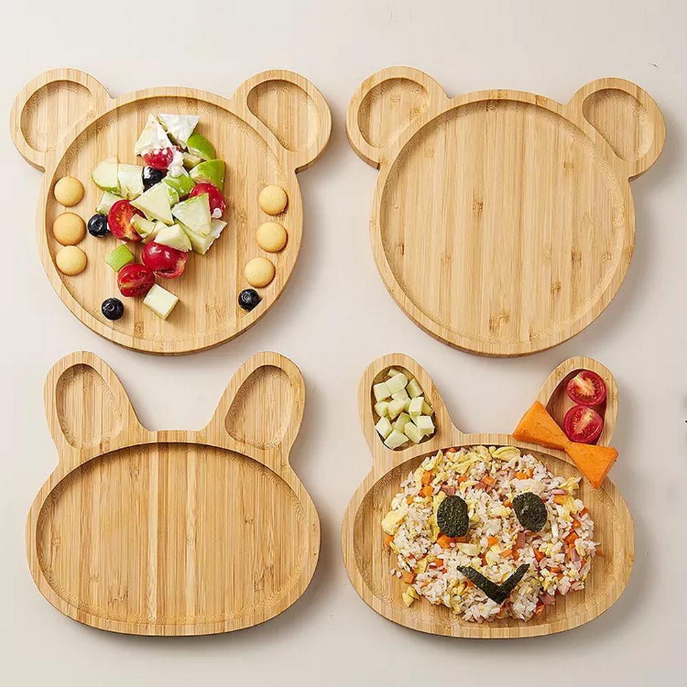 Bear Shape Bamboo Serving Tray Baby Food Dishes for Fruit Vegetable Snack