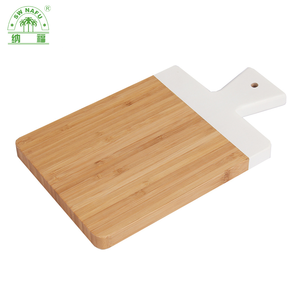 White Color Organic Kitchen Bamboo Cutting Board Pizza Cheese Bread Cutting Board with Handle