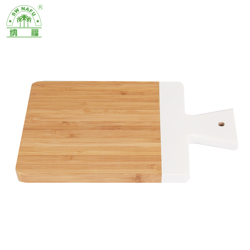 White Color Organic Kitchen Bamboo Cutting Board Pizza Cheese Bread Cutting Board with Handle