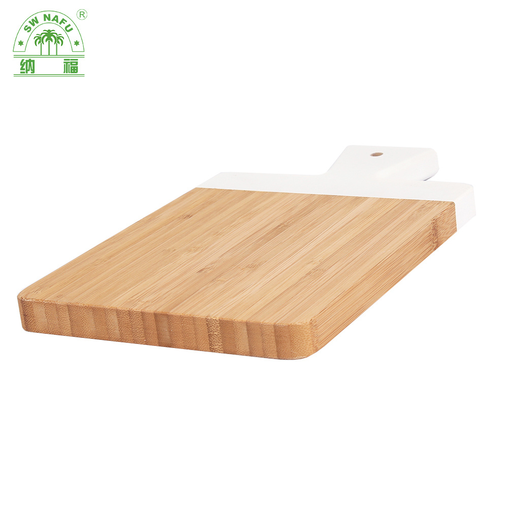 White Color Organic Kitchen Bamboo Cutting Board Pizza Cheese Bread Cutting Board with Handle