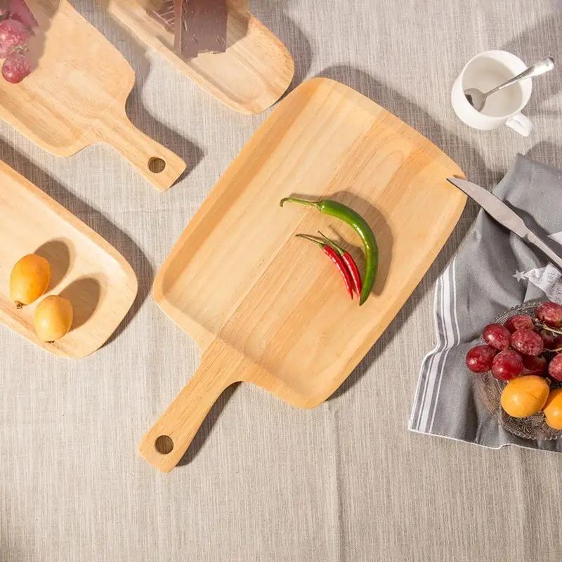 Oak Wood Pizza Board with Handle Homemade Wooden Cutting Board for Meat Bread Serving Board