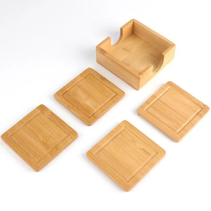 Custom Square Bamboo Wooden 5PCS Coasters Set with Holder