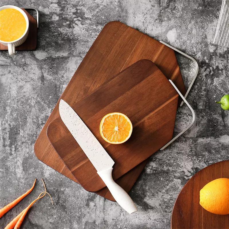 Custom Rectangle Acacia Cutting Board with Metal Bevel Hook