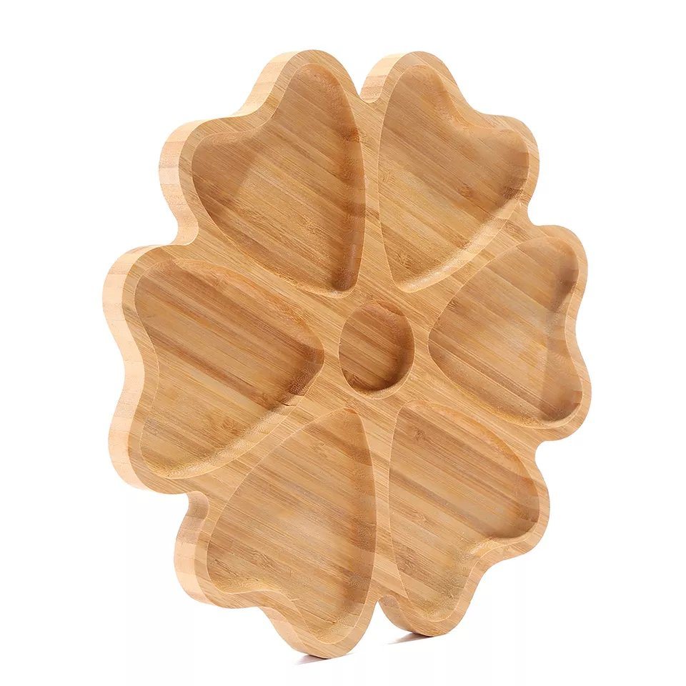 Flower Shaped 6-Compartments Dipping Sauce Plate Bamboo Divided Serving Bowl Dry Fruit Plates
