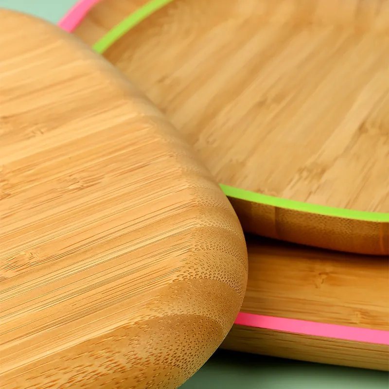 Square Bamboo Wooden Serving Tray Plate Dish with Color Edge for Appetizer Snack Nuts Cake and Breakfast