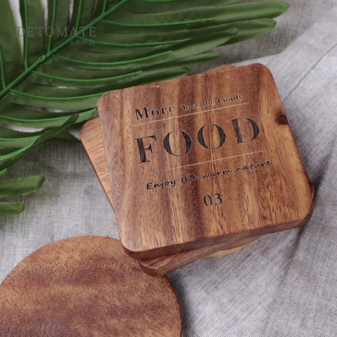 Non-Slip Heat Resistand Square and Round Acacia Wood Coaster Tableware Mat with Custom Logo