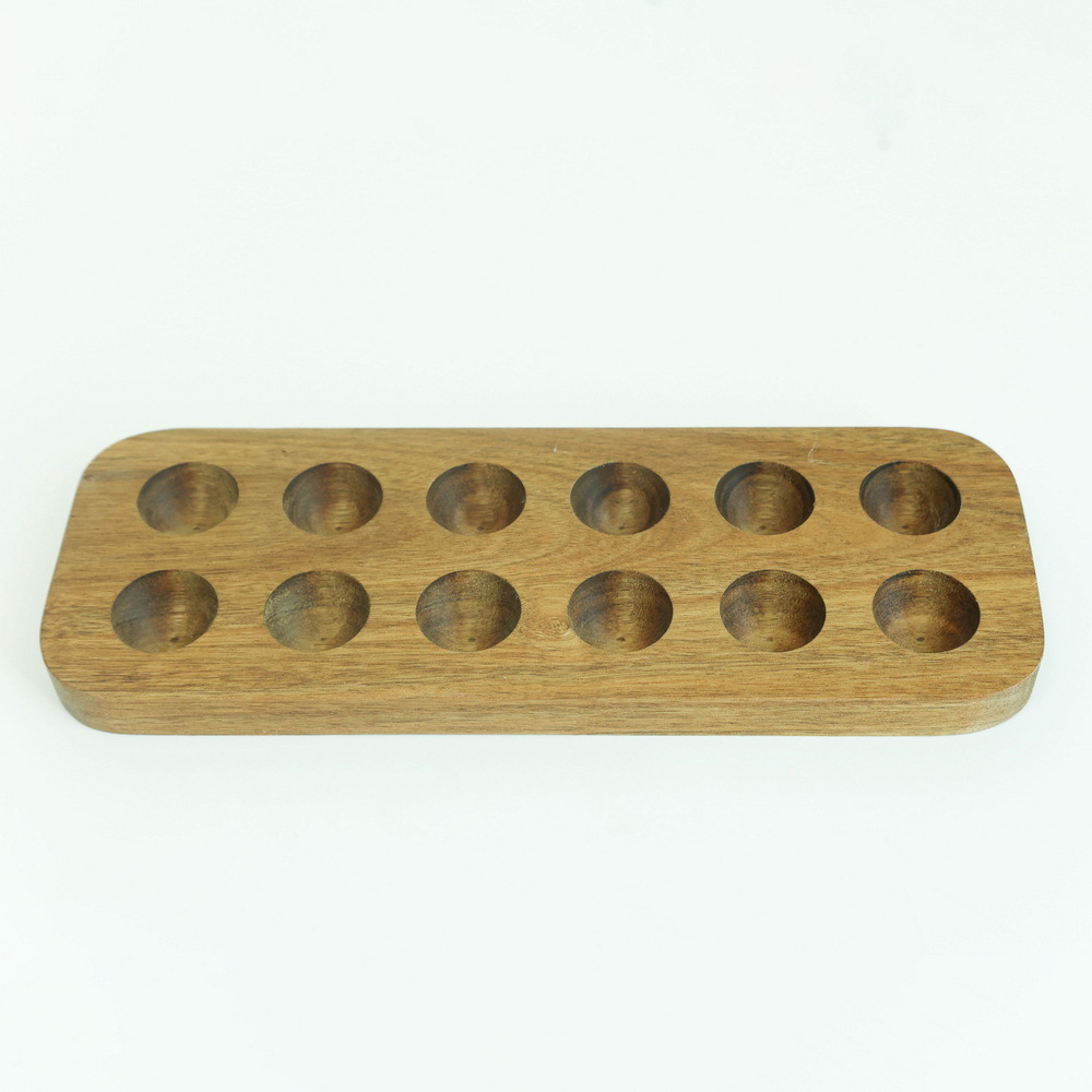 12 Holes Countertop Bamboo Wood Egg Holder Wooden Egg Skelter