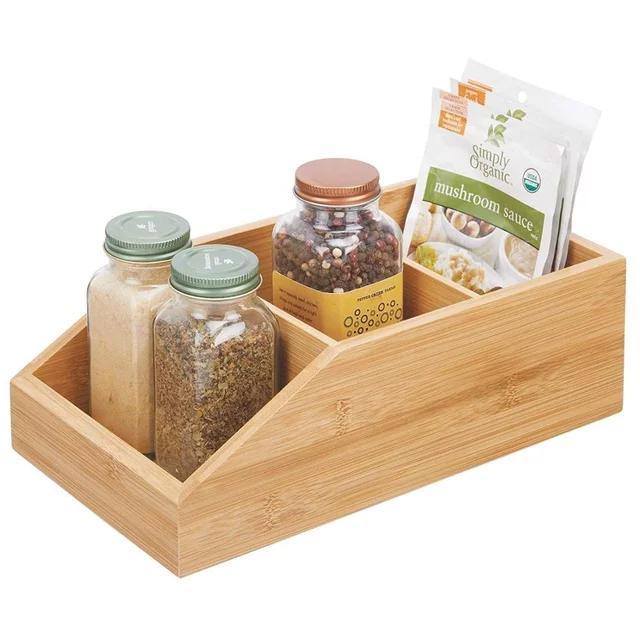 Bamboo Wood Compact Bathroom Storage Organizer Bin Box with 3 Divided Sections for Home