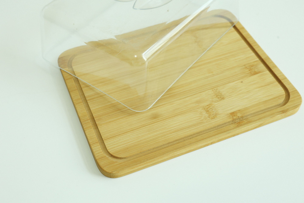 Square Shape Wooden Cake Stand with Dome Cake Stand with Lid for Wedding