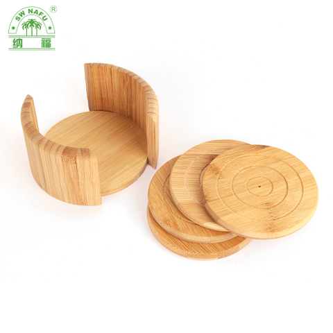Round Thick High Quality Bamboo Wooden Bowl & Cup Coaster Set