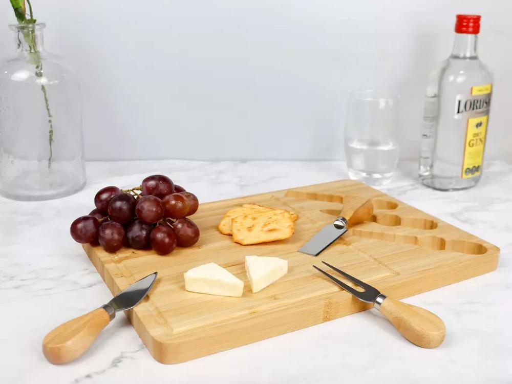 Rectangle Bamboo Picnic Charcuterie Cutlery Cheese Board with 3 Knives Set