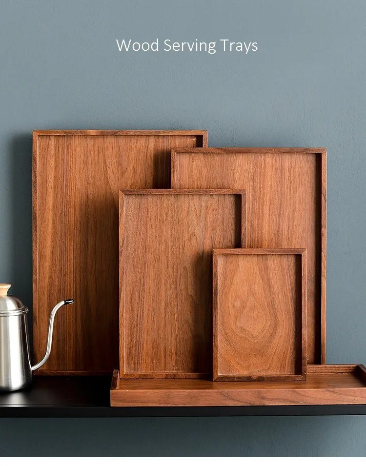 Acacia Wood Serving Trays Rectangle Wooden Tea Tray Food Storage Plate Snacks Home Tea Serving Tray with Handles