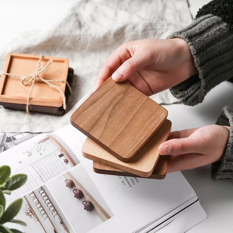 Home Durable Heat Resistant Square and Round Wood Coasters Drink Mat Coffee Cup Pad