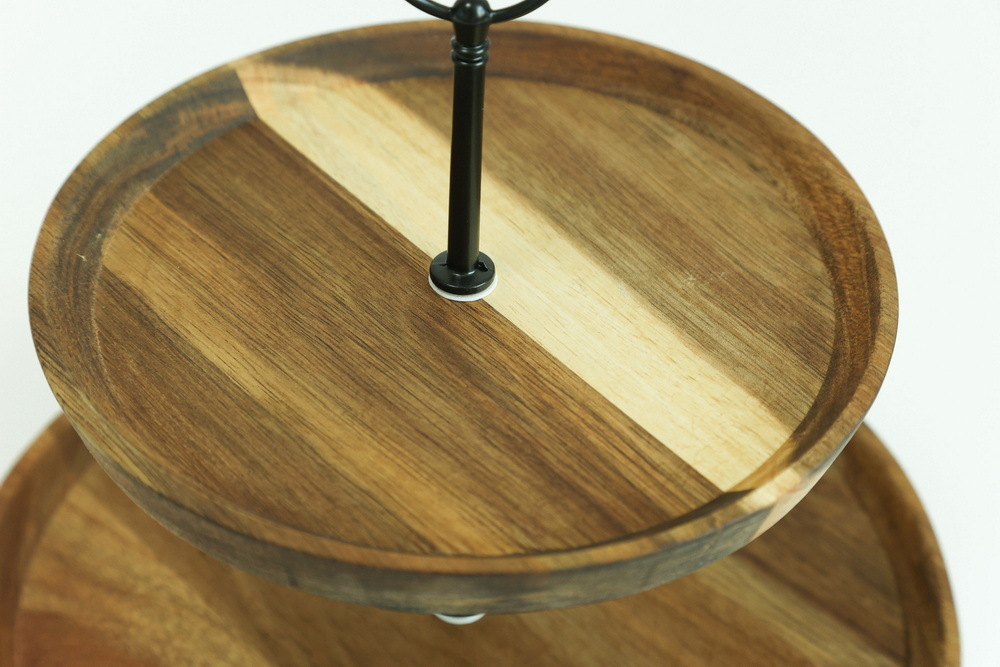 Fujian Factory Manufacture 2 Tier Acacia Wooden Cake Stand for Wedding