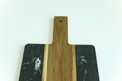 Black Marble Wood Serving Board with Handle for Cheese, Bread, Charcuterie