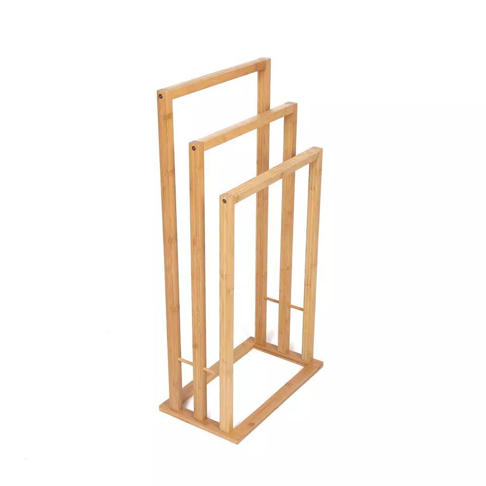Natural Bamboo Wooden Freestanding Ledder Stand Shelf Bathroom Towel Holder Rack
