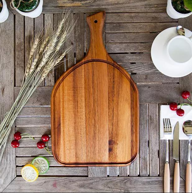 Solid Acacia Wood Fruit Cutting Board Steak Pizza Peel Plate Bread Cutting Board