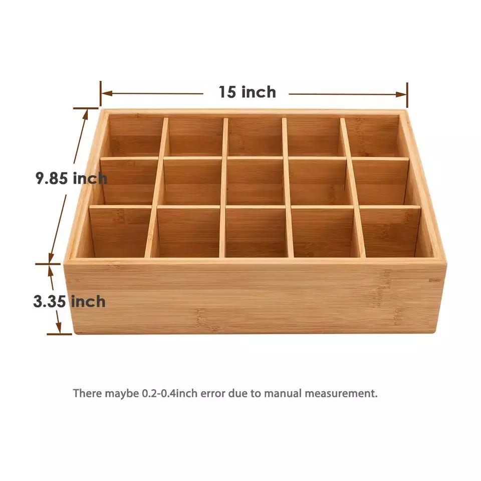 Rectangular Adjustable Multi-Compartment Bamboo Drawer Organizer for Wardrobe Drawer Belts Ties Socks Underwear