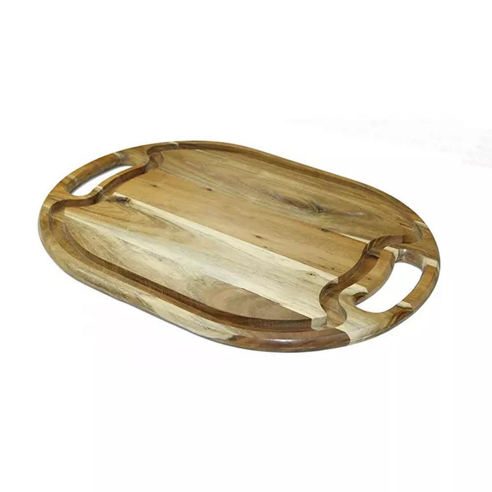 Custom Logo Large Natural Acacia Wood Barbecue BBQ Cutting Board with Handles