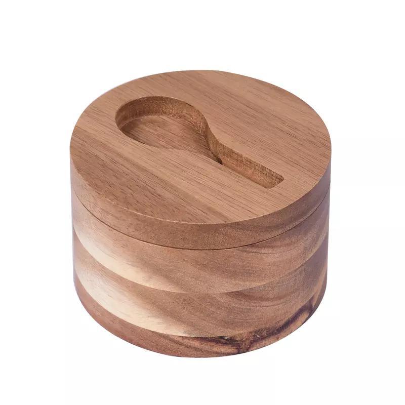 Acacia Salt Keeper Duet Salt and Pepper Bowl Salt Cellar and Storage Box with Two Compartment and Magnetic Swivel Lid