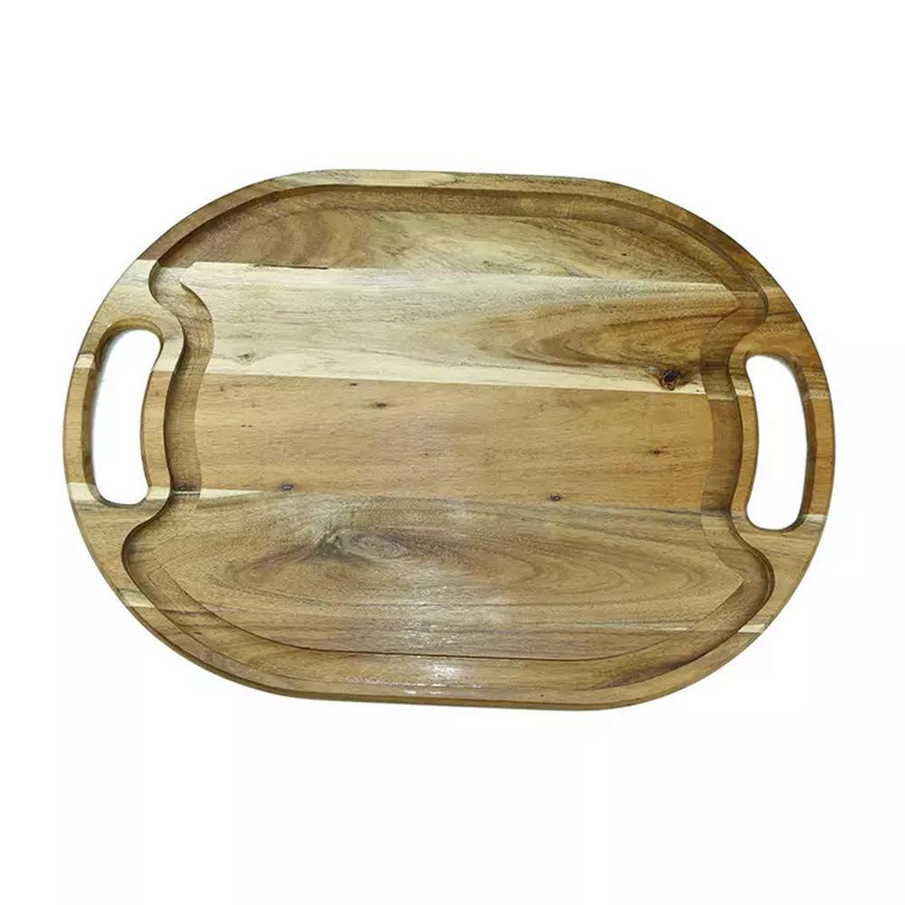 Custom Logo Large Natural Acacia Wood Barbecue BBQ Cutting Board with Handles