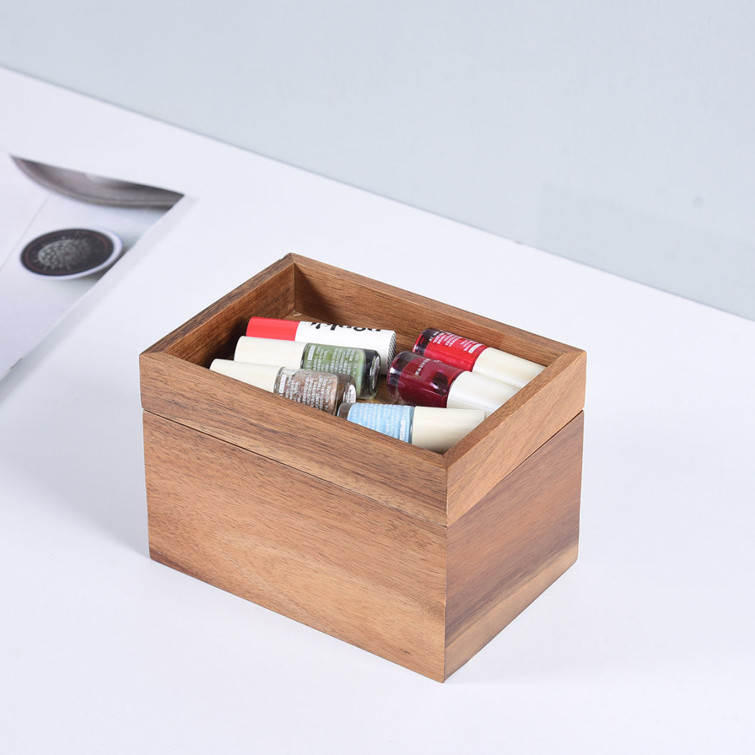 Custom 2 Layer Wood Storage Box Bamboo Desktop Organizer