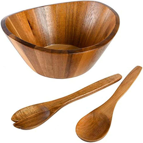 12 Inch Light Weight Acacia Wood Salad Serving Bowl Fruit Bowl Mixing Bowl