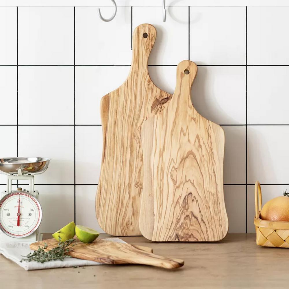 Irregular Shape Olive Wood Cutting Board with Handle for Cheese