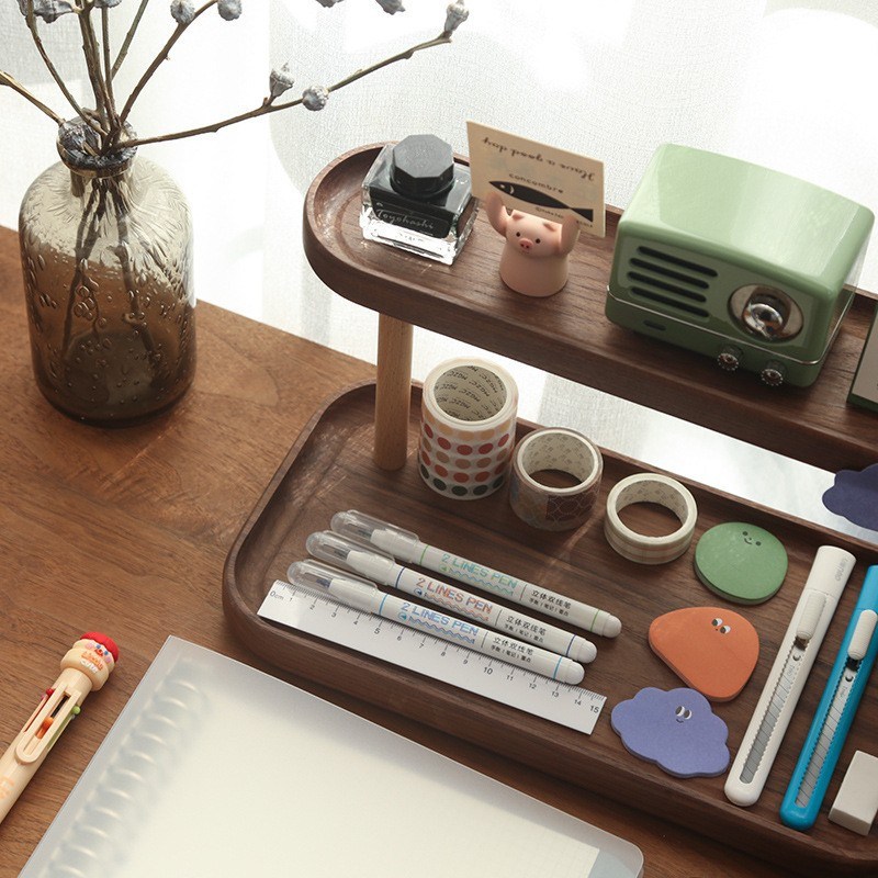 Home Desktop Tea Table Rack Cosmetic Storage Rack Office Desktop Handicraft Wooden Finishing Rack