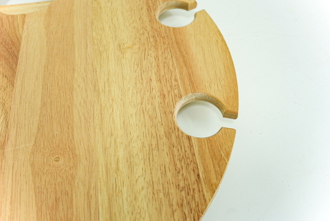 Natural Round Wood Picnic Table with 4 Bottle Rack Wine Glass Holder and Wine Table